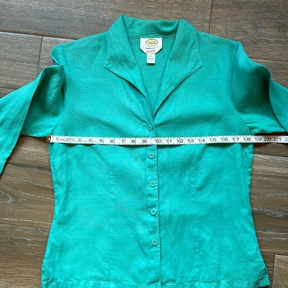 Talbots Irish linen green blouse size 12 petite - Picture 5 of 9